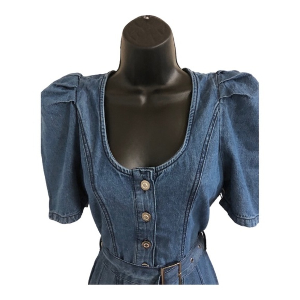Jessica Simpson blue jeans denim puff sleeve adjustable hem jumpsuit size XS new - Picture 5 of 16